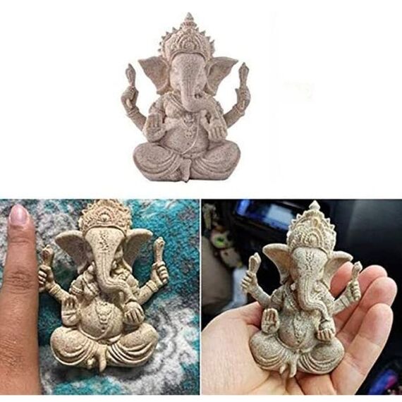 Goick 10x11.5cm Elefant Statue Skulptur, Ganesha Buddha Statue Sandstein Harz Indien Ganesha Elefant Gott Statue Figur Elefantengott,Handgefertigte Skulptur Dekoration Geschenke