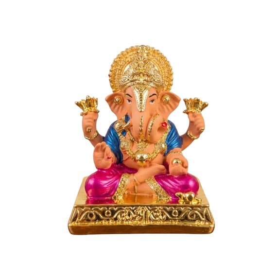 House Of Wemy Vergoldetes Lord Dagdusheth Ganesha Idol für Auto-Armaturenbrett, Ganesh Murti für Heimdekoration, Geschenk und Pooja-Zimmer, Kunstharz (mehrfarbig, 8,9 cm) – 1 Stück