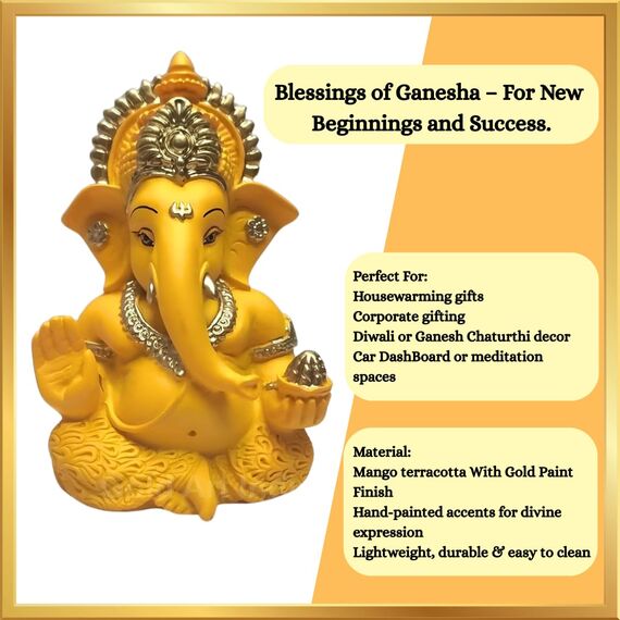 Gold Art India Mango Terrakotta-Finish Ganesha für Auto Armaturenbrett Home Decor Geschenk Diwali Geburtstag Festivals 8,9 x 5,1 cm