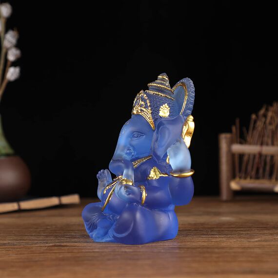 NNYCC Ganesha Figur 14cm Harz Kristall Deko Hindu Elefant Gott Lord Buddha Ganesha Geschenk Dekoration,Blau