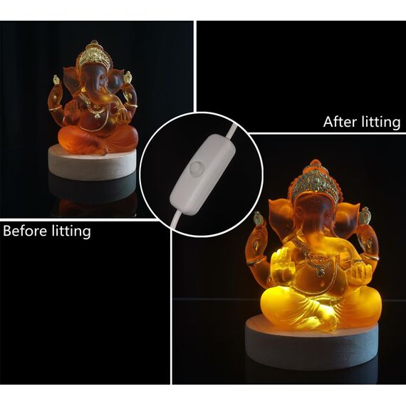 Onyqina Ganesha Statue mit LED-Lichtsockel, Ganpati Elefant Hindu-Gott Statuen, Ganesha Idol für Heimdekoration, Harz Buddha Figur Skulptur Indische Raumdekoration