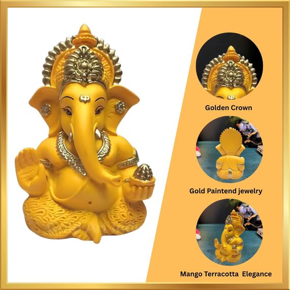 Gold Art India Mango Terrakotta-Finish Ganesha für Auto Armaturenbrett Home Decor Geschenk Diwali Geburtstag Festivals 8,9 x 5,1 cm