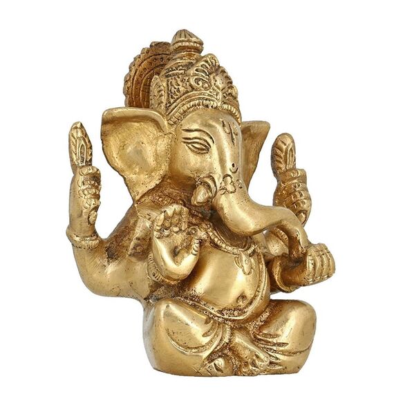 Artvarko Brass Metal Lord Ganesha Ganpati Religious Metal Statue Idol Ganesh Murti Home Decor for Puja Size - Height 4.25 Inches Weight 750 gm