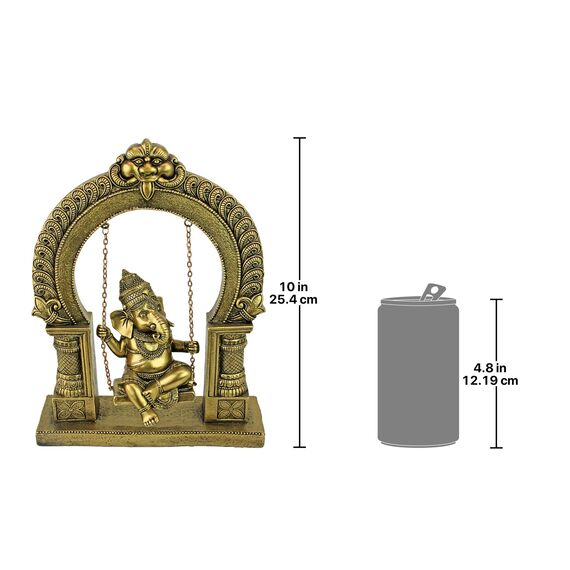 Design Toscano Elefantengott Lord Ganesha schwingt auf Einer Jhoola Hinduistische Statue, Polyresin, Antikes Gold, 25.5 cm