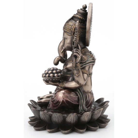 Veronese Design 24,5 cm Lord Ganesha sitzt auf Lotus Hindu-Gott Antik-Bronze-Finish Harz-Statue