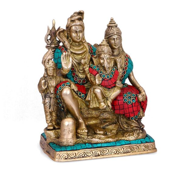 craftvatika Hindu Gott Shiva Familie Statue Shiva Parvati Ganesha Skulptur Messing Herr, Gott, Gottheit Figur