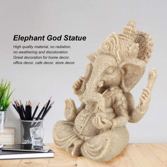 Goick 10x11.5cm Elefant Statue Skulptur, Ganesha Buddha Statue Sandstein Harz Indien Ganesha Elefant Gott Statue Figur Elefantengott,Handgefertigte Skulptur Dekoration Geschenke
