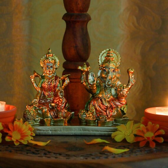 alikiki Hindu-Lord Ganesha Lakshmi Statue - Indischer Gott Laxmi Ganesh Murti Artikel Home Tempel Puja Pooja Idol Diwali Geschenk - Indien Tischtisch Ganpati Skulpturen