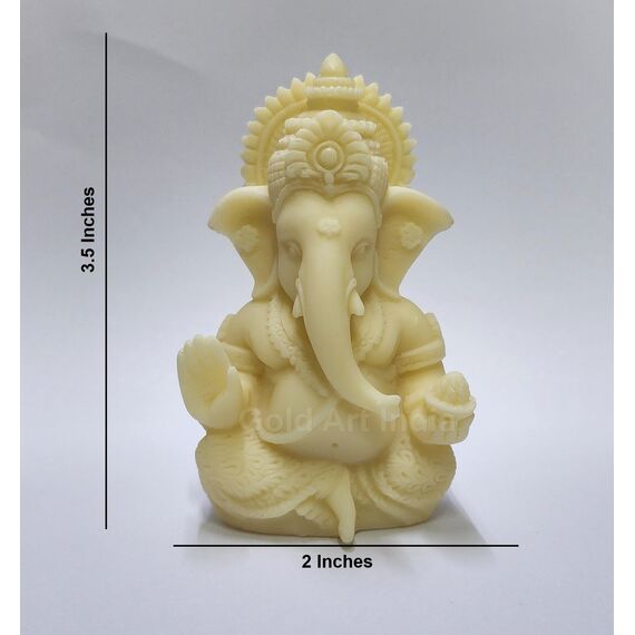 Gold Art India 3D Elfenbeinfarbenes Ganesha-Idol für das Armaturenbrett, kleines Ganesha Murti Ganpati Idol für Heimdekoration, Puja Lord Ganesha-Statue, Geschenk für Büro, Schreibtisch, Puja