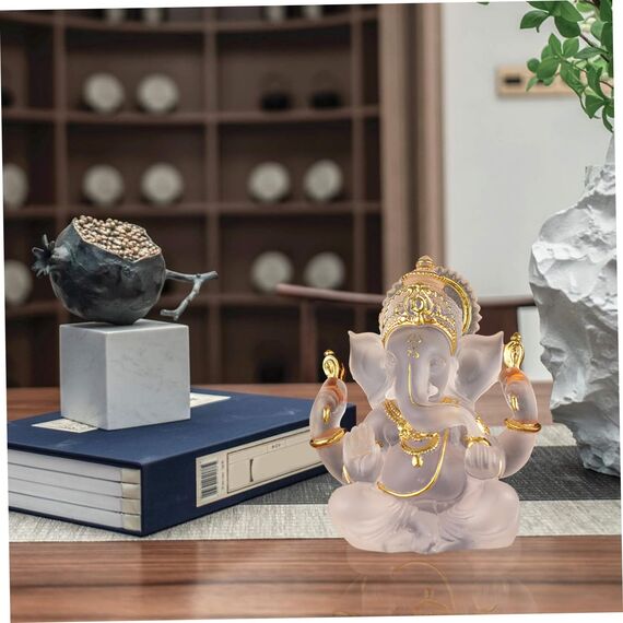 Gcroet 1pc Lord Ganesha Statuen 5.51 H Weißer Harz Elefant Gott Figuren Indische Ganesha -Idol Figur für Innen-