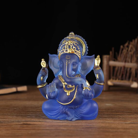 NNYCC Ganesha Figur 14cm Harz Kristall Deko Hindu Elefant Gott Lord Buddha Ganesha Geschenk Dekoration,Blau