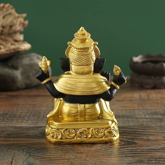 OTKARXUS Hinduistische Ganesha-Figur, indischer Goldener schwarzer Herr, Elefant, Ganesha, Idol-Statue, Buddha-Skulptur für Zuhause, Auto-Dekoration (Gold + Schwarz)