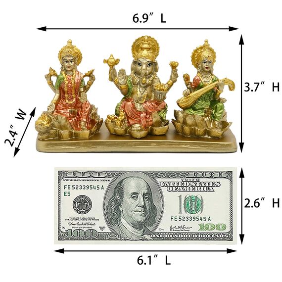 Hindu-Lakshmi Ganesha Saraswati Statue – Laxmi Ganesha Idol für Auto Armaturenbrett Dekor Zuhause Tempel Mandir Pooja Artikel indischer Puja Artikel Diwali Geschenk Meditation Yoga Altar Dekoration