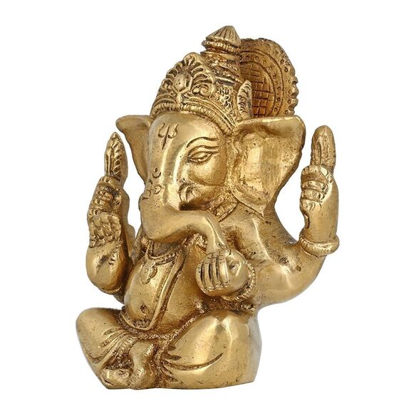 Artvarko Brass Metal Lord Ganesha Ganpati Religious Metal Statue Idol Ganesh Murti Home Decor for Puja Size - Height 4.25 Inches Weight 750 gm