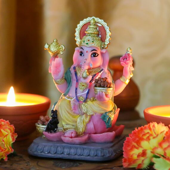 alikiki Indischer Gott, Ganesha, Statue, 10,4 cm, mehrfarbig, hinduistisches Idol, Ganesha-Figur, Indien, Heimbüro, Mandir-Tempel, Altar, Pooja-Artikel, Diwali Puja