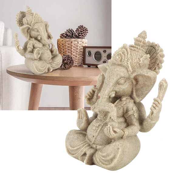 Goick 10x11.5cm Elefant Statue Skulptur, Ganesha Buddha Statue Sandstein Harz Indien Ganesha Elefant Gott Statue Figur Elefantengott,Handgefertigte Skulptur Dekoration Geschenke