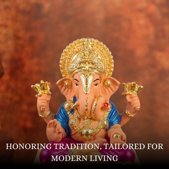 House Of Wemy Vergoldetes Lord Dagdusheth Ganesha Idol für Auto-Armaturenbrett, Ganesh Murti für Heimdekoration, Geschenk und Pooja-Zimmer, Kunstharz (mehrfarbig, 8,9 cm) – 1 Stück