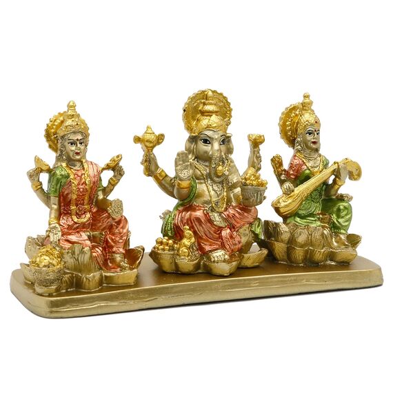 Hindu-Lakshmi Ganesha Saraswati Statue – Laxmi Ganesha Idol für Auto Armaturenbrett Dekor Zuhause Tempel Mandir Pooja Artikel indischer Puja Artikel Diwali Geschenk Meditation Yoga Altar Dekoration