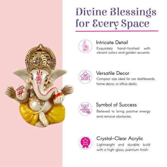 LOVENSPIRE Ganesha-Statue aus Acryl, Ganpati-Figur, Gott des Glücks und des Erfolgs, für Heimdekoration und Auto-Armaturenbrett, Einweihungsfeier, Pooja-Dekoration, Diwali-Dekoration, 1 Stück