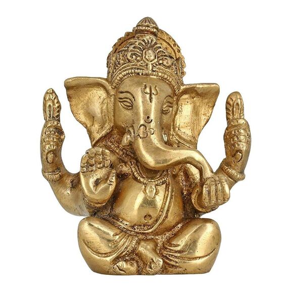 Artvarko Brass Metal Lord Ganesha Ganpati Religious Metal Statue Idol Ganesh Murti Home Decor for Puja Size - Height 4.25 Inches Weight 750 gm
