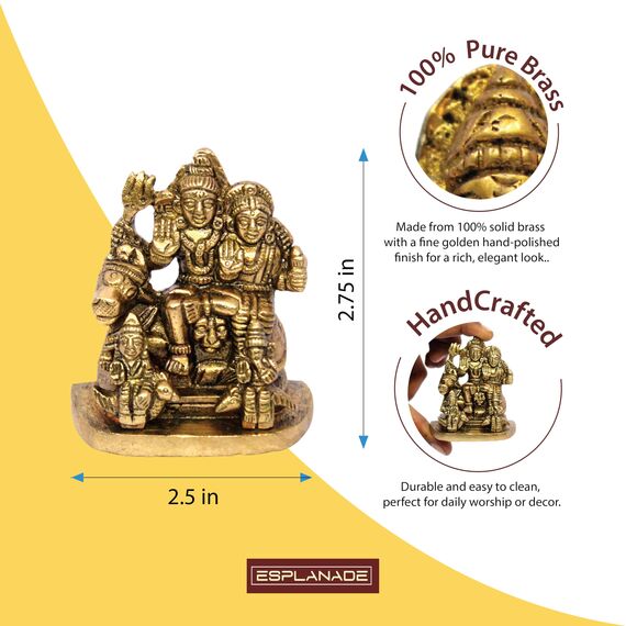 eSplanade Messing-Idol der Shiv-Parvati-Familie – Gott-Idol für das Armaturenbrett des Autos – 5,7 cm Shiv-Familien-Murti als Schreibtischdekoration | Schaustücke zur Einweihung