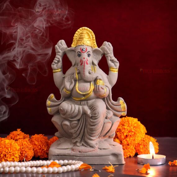 Tied Ribbons Eco Friendly Ganesha Idol for Ganesh Chaturthi Decoration Items Handmade Indian God Idol Lord Ganesh Statue Figurine for Home Decor Pooja Room - Ganpati Idol Clay for Visarjan