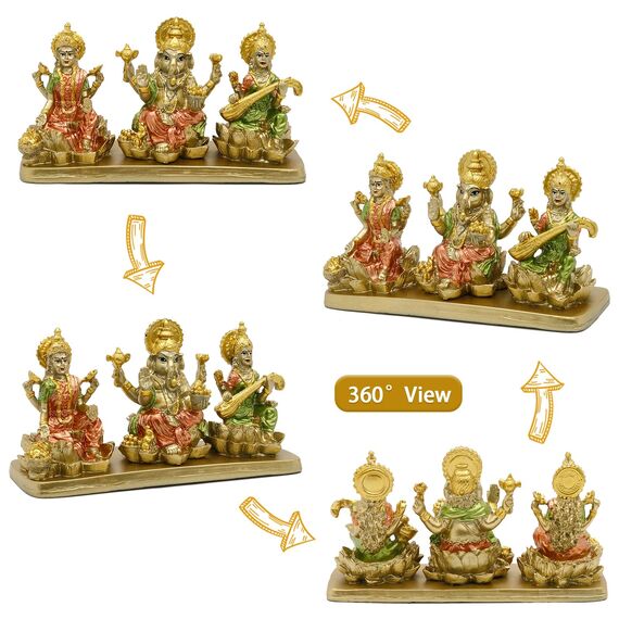 Hindu-Lakshmi Ganesha Saraswati Statue – Laxmi Ganesha Idol für Auto Armaturenbrett Dekor Zuhause Tempel Mandir Pooja Artikel indischer Puja Artikel Diwali Geschenk Meditation Yoga Altar Dekoration