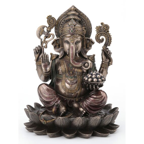 Veronese Design 24,5 cm Lord Ganesha sitzt auf Lotus Hindu-Gott Antik-Bronze-Finish Harz-Statue