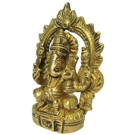 Purpledip Idol Ganesha in Mandap aus Messing mit Om-Inschrift (12172)