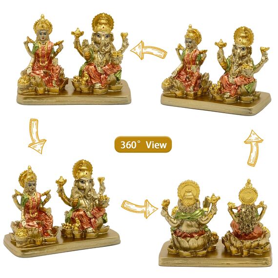 alikiki Hindu-Lord Ganesha Lakshmi Statue - Indischer Gott Laxmi Ganesh Murti Artikel Home Tempel Puja Pooja Idol Diwali Geschenk - Indien Tischtisch Ganpati Skulpturen