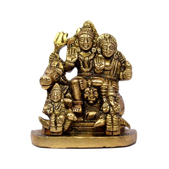 eSplanade Messing-Idol der Shiv-Parvati-Familie – Gott-Idol für das Armaturenbrett des Autos – 5,7 cm Shiv-Familien-Murti als Schreibtischdekoration | Schaustücke zur Einweihung