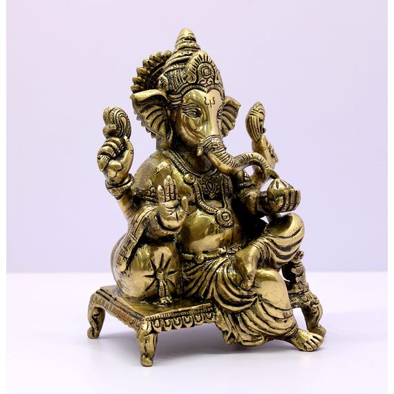 eSplanade Messing-Chowki Ganesha Ganpati Vinayak Showpiece | Murti Idol Statue Skulptur – 21 cm