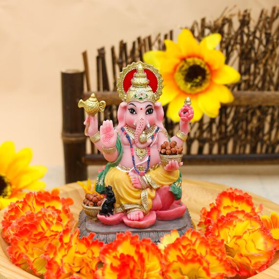 alikiki Indischer Gott, Ganesha, Statue, 10,4 cm, mehrfarbig, hinduistisches Idol, Ganesha-Figur, Indien, Heimbüro, Mandir-Tempel, Altar, Pooja-Artikel, Diwali Puja