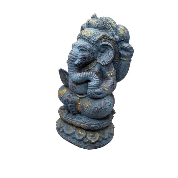 FaHome Ganesha Stein Figur Hindu Gottheit Skulptur Glück Statue ca. 35 cm Elefant-Kopf Blau