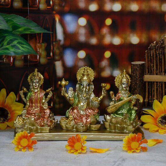 Hindu-Lakshmi Ganesha Saraswati Statue – Laxmi Ganesha Idol für Auto Armaturenbrett Dekor Zuhause Tempel Mandir Pooja Artikel indischer Puja Artikel Diwali Geschenk Meditation Yoga Altar Dekoration
