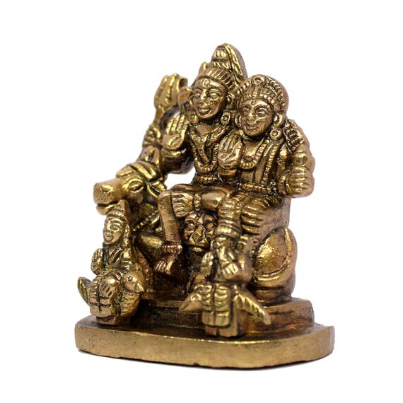 eSplanade Messing-Idol der Shiv-Parvati-Familie – Gott-Idol für das Armaturenbrett des Autos – 5,7 cm Shiv-Familien-Murti als Schreibtischdekoration | Schaustücke zur Einweihung