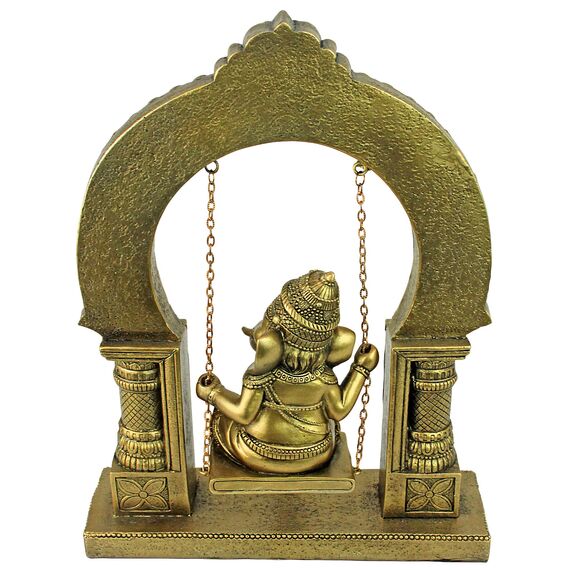 Design Toscano Elefantengott Lord Ganesha schwingt auf Einer Jhoola Hinduistische Statue, Polyresin, Antikes Gold, 25.5 cm