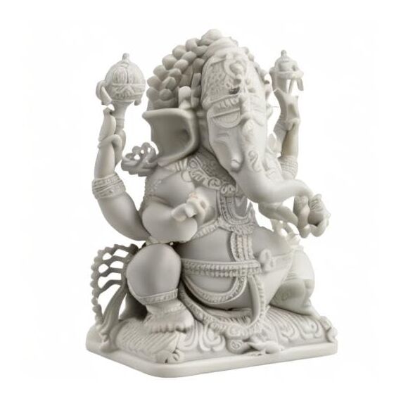 JFSM INC Statue Ganesha Herr des Wohlstandes und des Glücks, weißes Finish