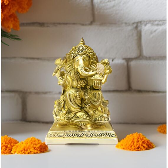Purpledip Idol Siddhi Vinayak Ganesha: seltene Sammler-Skulptur mit aufwendigen Schnitzereien (12214)