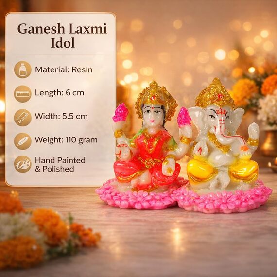 IBA Indianbeautifulart Lord Laxmi & Ganesha Handgefertigte Harz Statue 6 cm Kleines Idol Fur Auto Armaturenbrett Figuren Burotischdekoration
