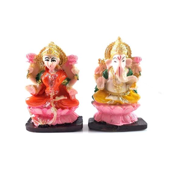 OMG-Deal 4" Beautiful Pair of Lord Ganesha and Lakshmi Resin Statue for Diwali/Deepawali Pooja puja. Luxmi Ganesh Statue. Diwali Pooja. Deewali/Deepawali Puja Statue