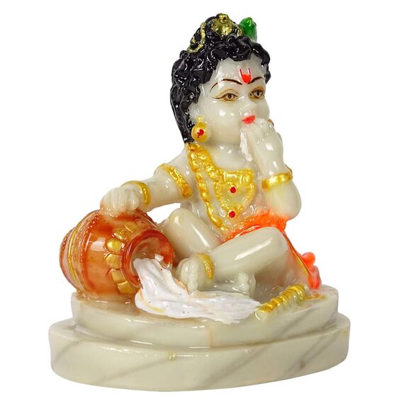 IBA Indianbeautifulart Herr Krishna Handgefertigte Poly Marmor Statue 10 cm Idol Fur Auto Armaturenbrett Figuren Burotischdekoration