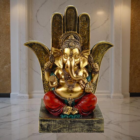 Kremers Schatzkiste Ganesha Figur 18 cm - Sitzende Skulptur Hindu Gott Dekofigur Statue Spirituelle Polyresin Deko Indische Kunst Buddha Geschenkidee Yoga Ornament Mystische Dekoration