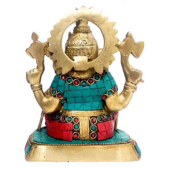 Purpledip Ganesha-Statue aus Messing mit farbigen Edelsteinen in seltener Antik-Optik, indisches Geschenk, Metallskulptur (10016)