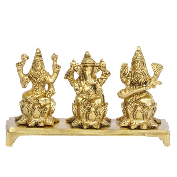Artvarko Lakshmi Ganesha Saraswati Idol Ganesh Laxmi Messing Metall Murti Statue für Diwali Puja Home Office Erfolg Eingang Dekor Glück Geschenk (LxBxH 14 x 4 x 8 cm)