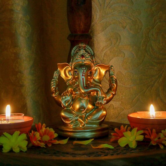 Hinduistischer Gott Lord Ganesha Statuen – 12,7 cm H Indien Gott Ganesha Idol Home Mandir Pooja Dekor Indische Ganesha Figur Tempel Puja Artikel Diwali Geschenk für Freunde Verwandte