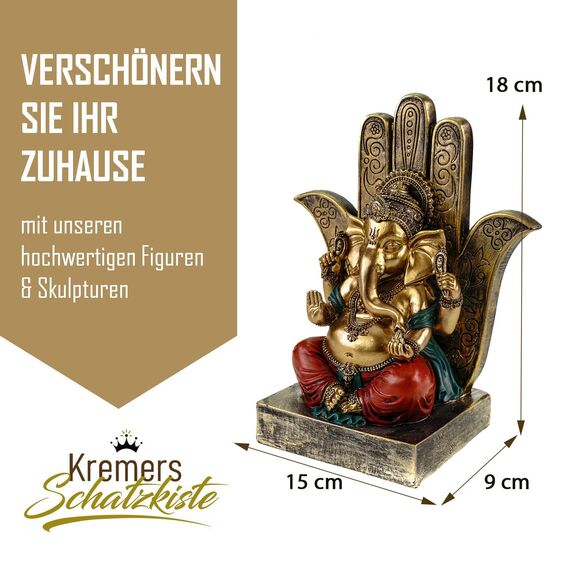 Kremers Schatzkiste Ganesha Figur 18 cm - Sitzende Skulptur Hindu Gott Dekofigur Statue Spirituelle Polyresin Deko Indische Kunst Buddha Geschenkidee Yoga Ornament Mystische Dekoration