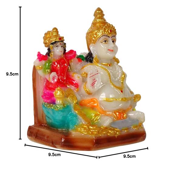 IBA Indianbeautifulart 9.5 cm Lord Lakshmi & Kubera Poly Marmor Statue Detailgetreu Modelliert Idol Fur Auto Armaturenbrett Wohnkultur Geschenk
