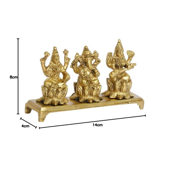 Artvarko Lakshmi Ganesha Saraswati Idol Ganesh Laxmi Messing Metall Murti Statue für Diwali Puja Home Office Erfolg Eingang Dekor Glück Geschenk (LxBxH 14 x 4 x 8 cm)