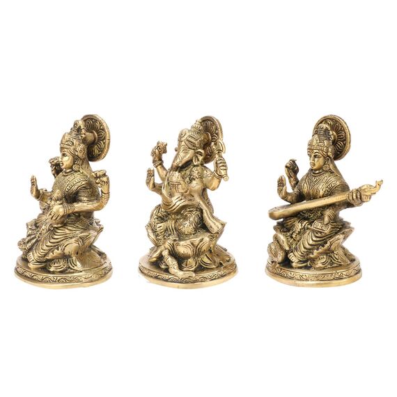 Artvarko Messing Lakshmi Ganesha Saraswati Idol Ganesh Laxmi Murti Statue für Puja Home Office Erfolg Eingang Dekor Diwali Pooja Glücksgeschenk 12,7 cm